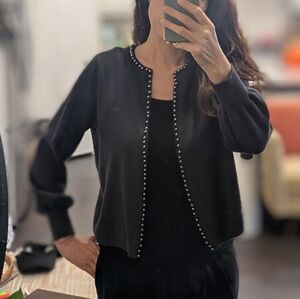 Ann Taylor Dark Grey Sweater Jacket with Pearl Accents
